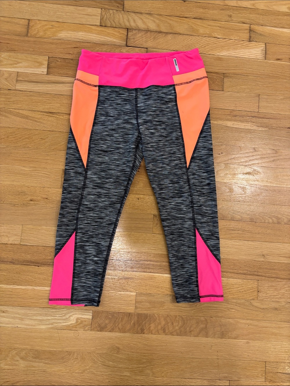 RBX Women’s Large Gray Space-Dye Leggings with Neon Pink & Coral Panels
